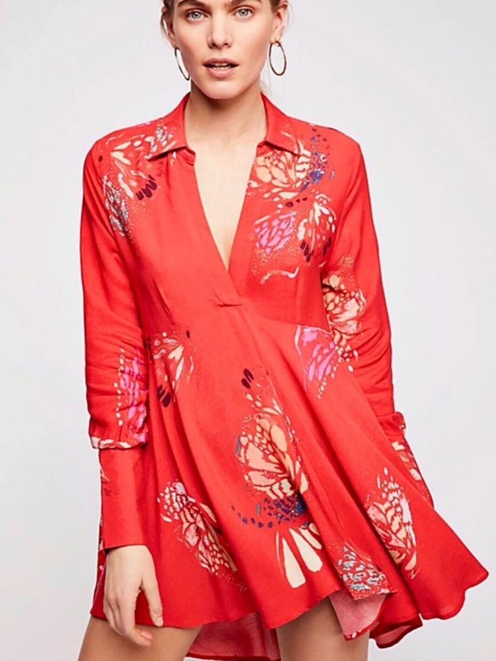 Free People Field Of Butterflies Printed Hi-Low Tunic Top SMALL